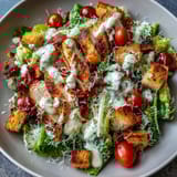 Hearty Romaine Caesar Bowl featuring fresh romaine, savory protein, and crunchy homemade croutons tossed in rich Caesar dressing.  