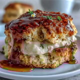 2. Delicate floral scones infused with honey and dandelion petals, perfectly paired with creamy clotted cream and a drizzle of honey.