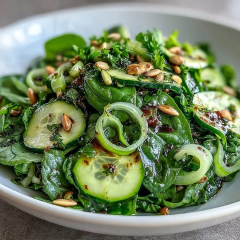 Crisp mixed greens and vibrant hydrating vegetables tossed in a zesty light vinaigrette for a refreshing Glowing Green Salad.  