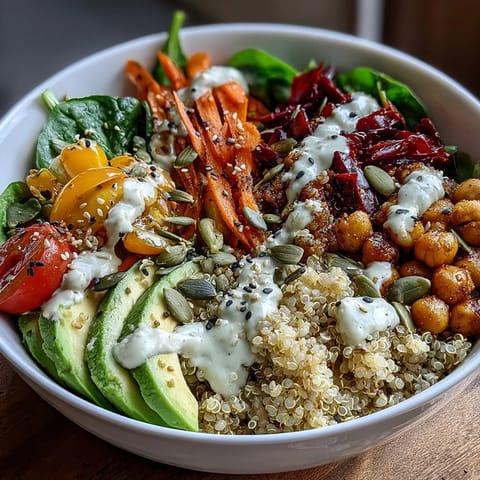 This wholesome vegetarian bowl showcases fluffy quinoa, crisp red cabbage, carrots, and sunflower seeds for lunch.