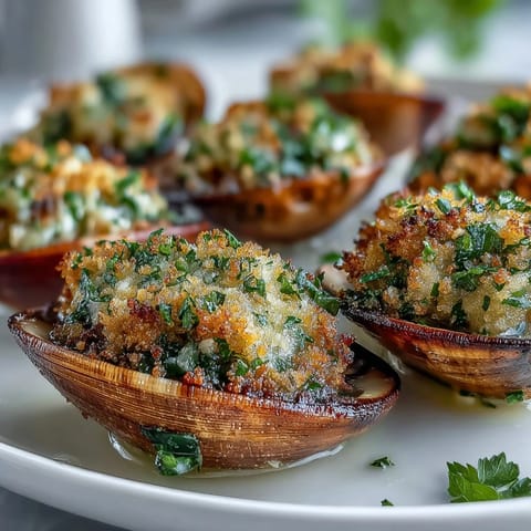 Roasted Clams With Lemony Panko bake golden and bubbly on a bed of rock salt. 