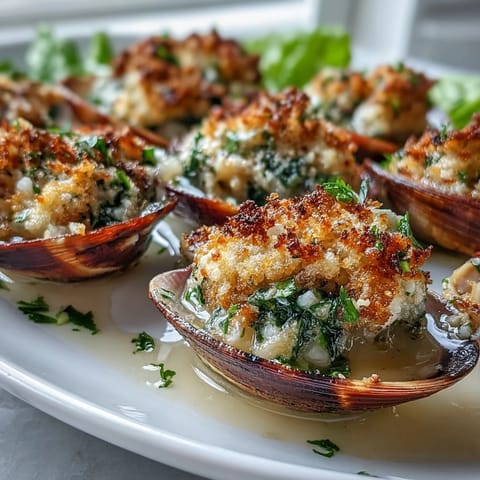 Golden Roasted Clams With Lemony Panko are garnished with fresh parsley and lemon wedges. 