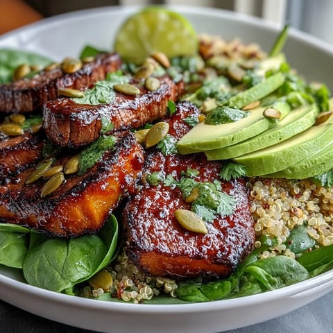 Freshly roasted butternut squash steak bowls feature fluffy quinoa, creamy avocado, and smoky steak drizzled with lime-cilantro dressing.
