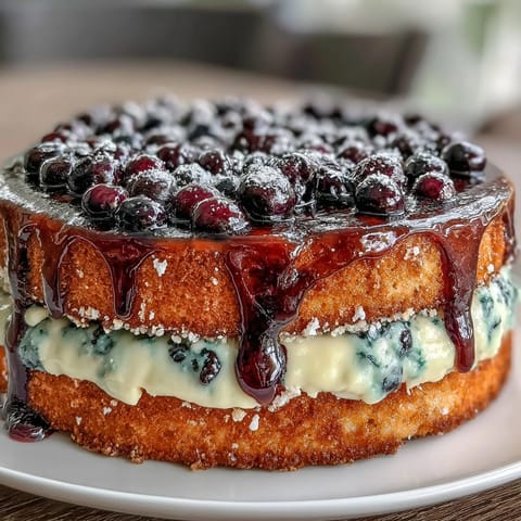 Vibrant lemon blueberry layer cake with fresh blueberries and zesty lemon flavor, topped with creamy lemon cream cheese frosting for spring celebrations.