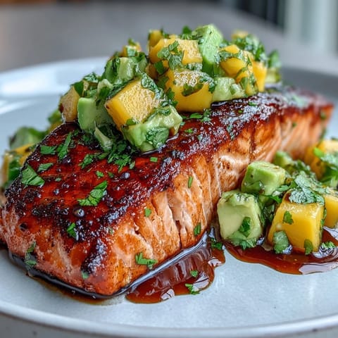Baked Salmon Mango Avocado Salsa