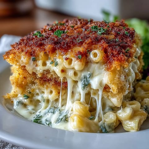 Creamy Mac and Cheese Bake with golden panko crust and bubbling cheddar sauce, baked until crisp and comforting.