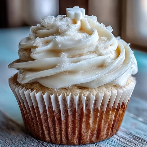 A dozen vanilla cupcakes topped with creamy buttercream and elegant white fondant cross toppers for First Communion celebrations.  