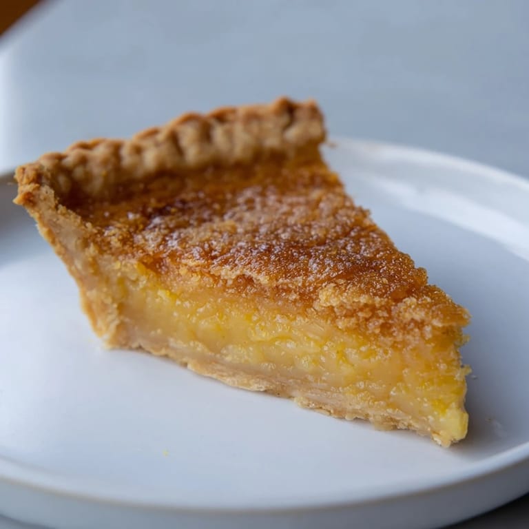 A whole Chess Pie: its perfectly browned top glistens, inviting a delicious dessert experience.
