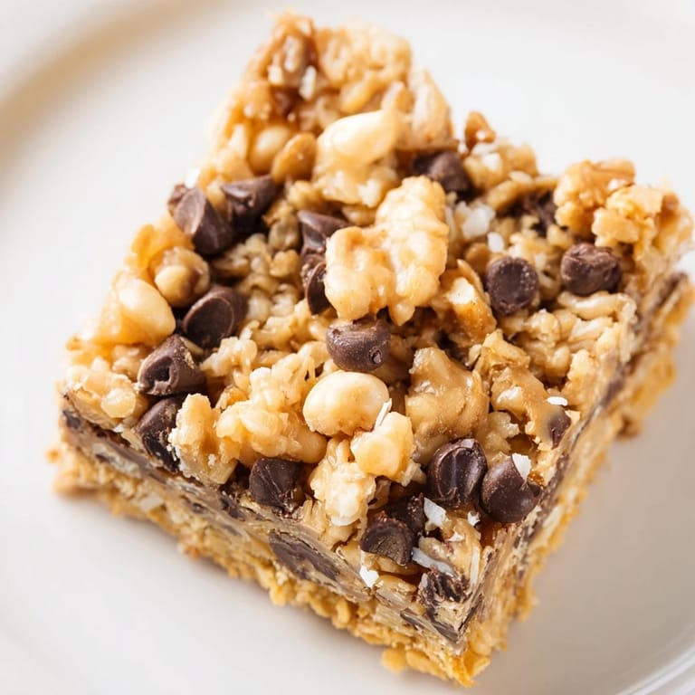 A close-up shot of the decadent layers in Hello Dolly Bars, a classic dessert with coconut.