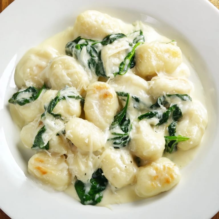 Serving suggestion for Creamy Garlic Gnocchi, perfect for a cozy vegetarian dinner paired with white wine.