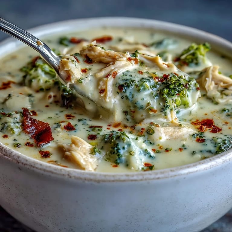 Warm Best Chicken Broccoli Cheddar Soup steaming in a white bowl, with a spoon ready to dig into the cheesy, comforting meal.