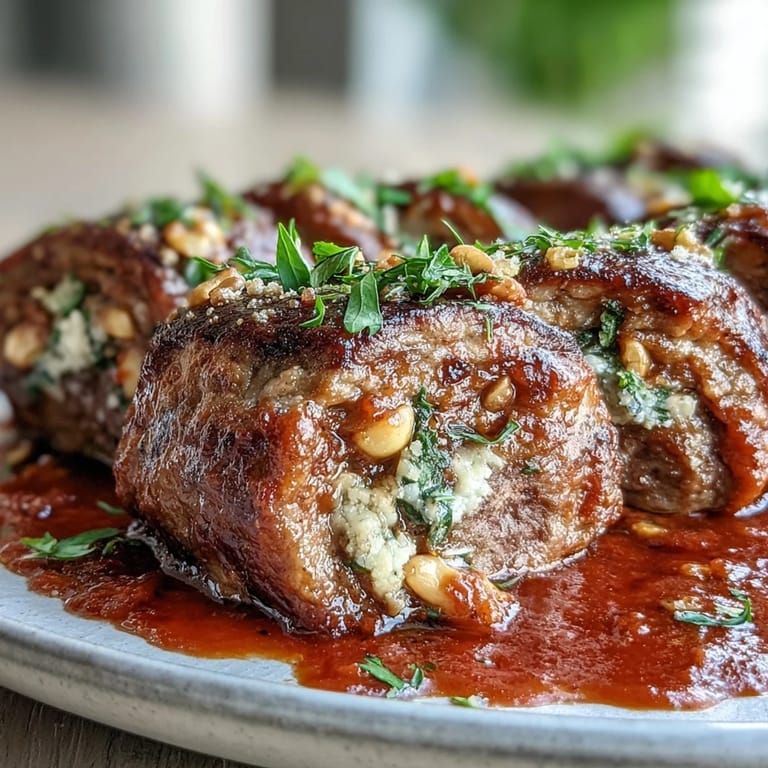 Golden seared Sicilian-Style Braciole resting in a Dutch oven, rich tomato sauce bubbling around beef rolls ready for a family dinner.
