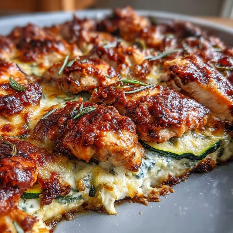 Golden-seared chicken layers meet crisp zucchini slices in the creamy, bubbly High Protein Chicken Zucchini Bake.