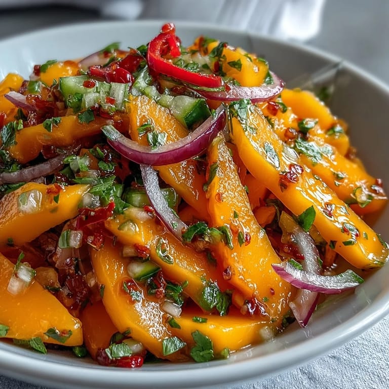 Sweet mango meets crisp veggies and fresh chili heat in this Refreshing Mango Salad, finished with a glossy lime-honey dressing.