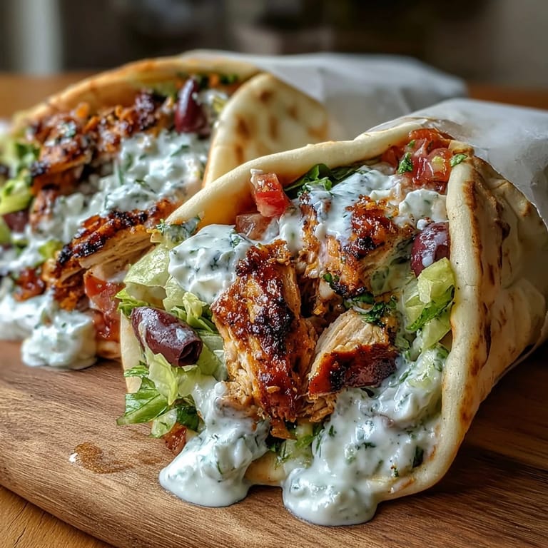 Tender marinated chicken thighs are grilled and tucked into soft flatbreads with crisp veggies.