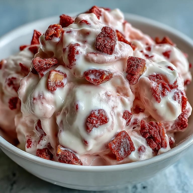 Homemade Strawberry & Banana Yoghurt Clusters are stored in a freezer container, perfect for a healthy frozen dessert snack.