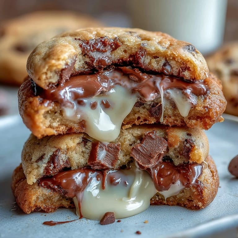 Warm Cadbury Egg Stuffed Chocolate Chip Cookies with melted chocolate chips and surprise creme filling.