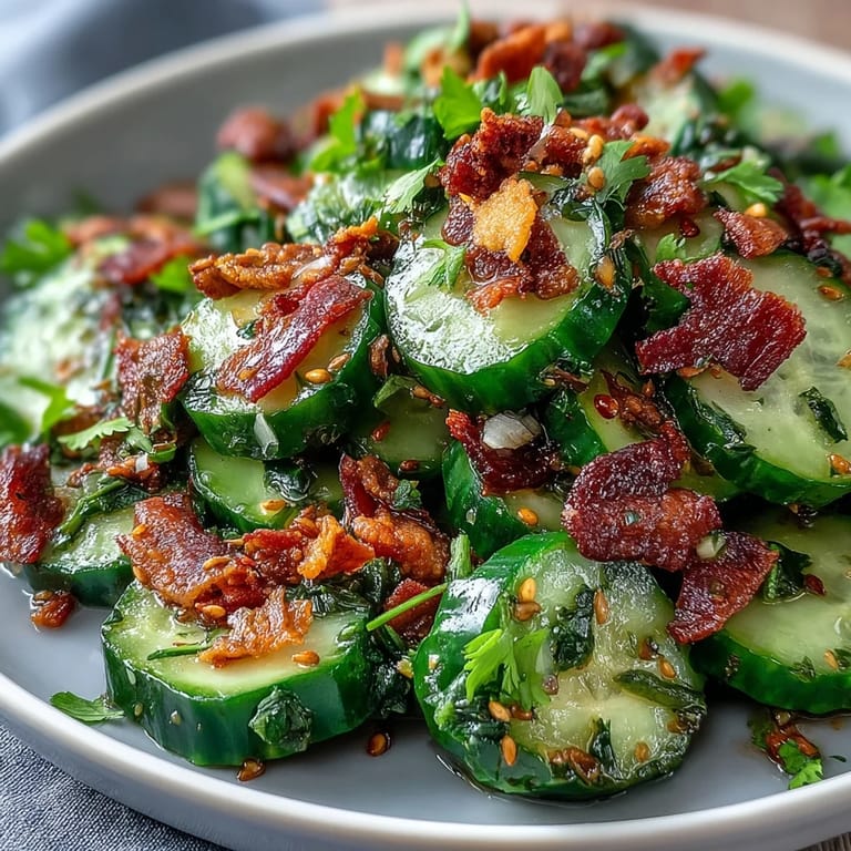Refreshing smashed cucumber salad with bold garlic chili oil, perfect as a vegan, gluten-free side dish or appetizer.
