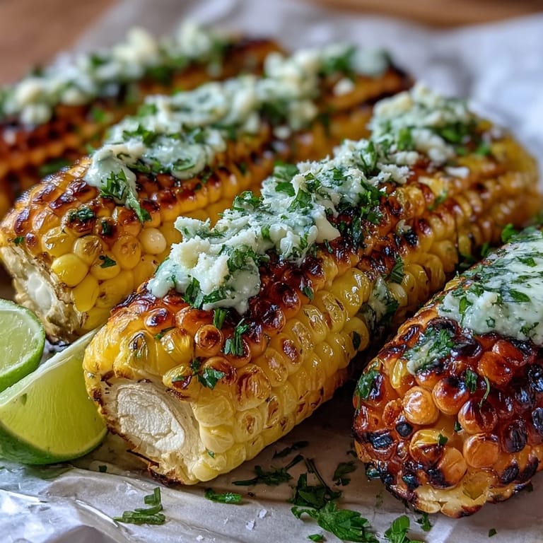 Grilled Corn in Foil with Herb Butter, golden and lightly charred, finished with Parmesan and a squeeze of lime.