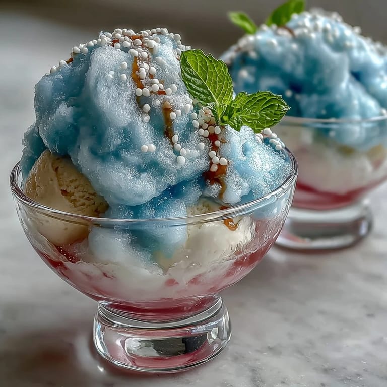 Dreamy pink and blue Cotton Candy Lemonade Float featuring creamy vanilla ice cream melting into sweet lemonade, topped with bright cotton candy clouds.