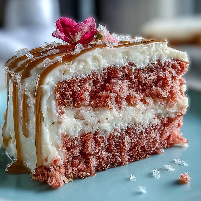 Delicate rosé velvet cake, perfect for celebrations, adorned with a stunning gold drip.