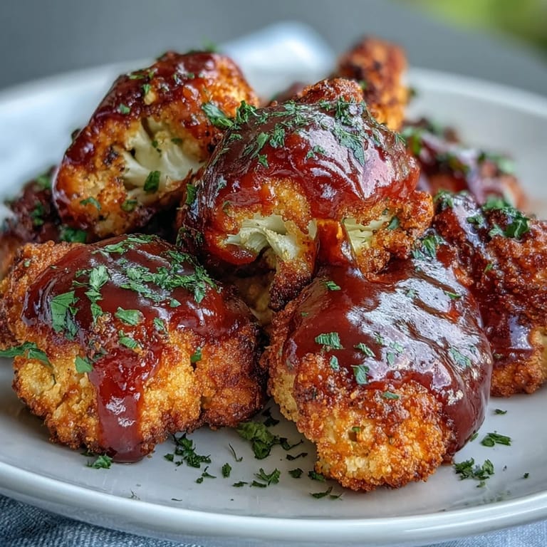 Golden vegan BBQ cauliflower wings served with a cool, tangy ranch dressing.