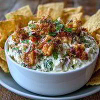 Creamy elote dip with charred corn, cotija cheese, and lime, served with crispy tortilla chips for dipping.