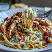 Creamy Marry Me Chicken Pasta with sun-dried tomatoes, perfect for a proposal.