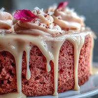 Elegant Rosé Velvet Cake with shimmering gold drip, perfect for celebrations.